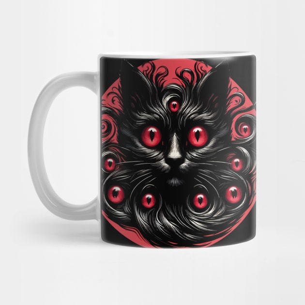 Spooky Abstract Black Cat Demon With Many Eyes by TomFrontierArt